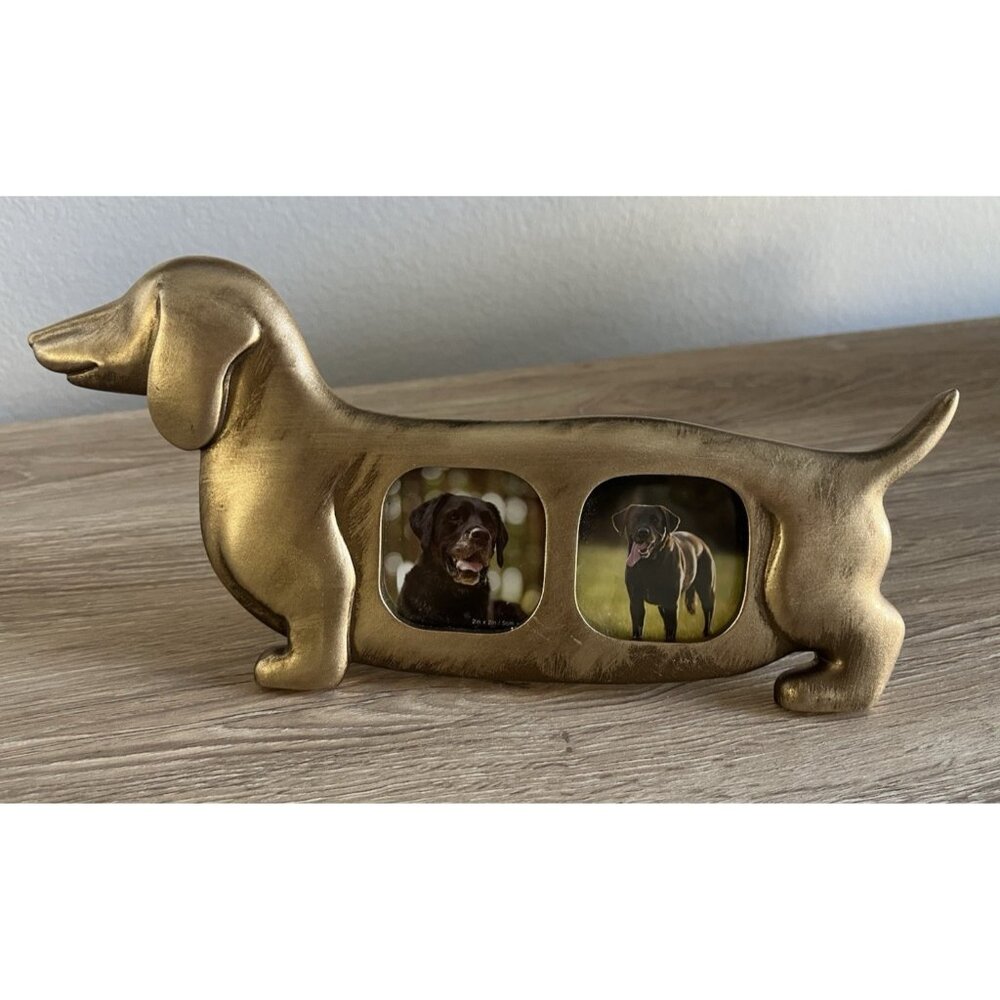 Isaac Jacobs Dachshund Shaped Gold Tone Frame 10" x 4.5" wiener sausage Dotson